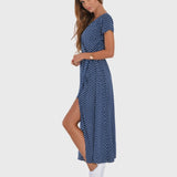 Luisa - Vestido longo elegante com mangas curtas e cinto