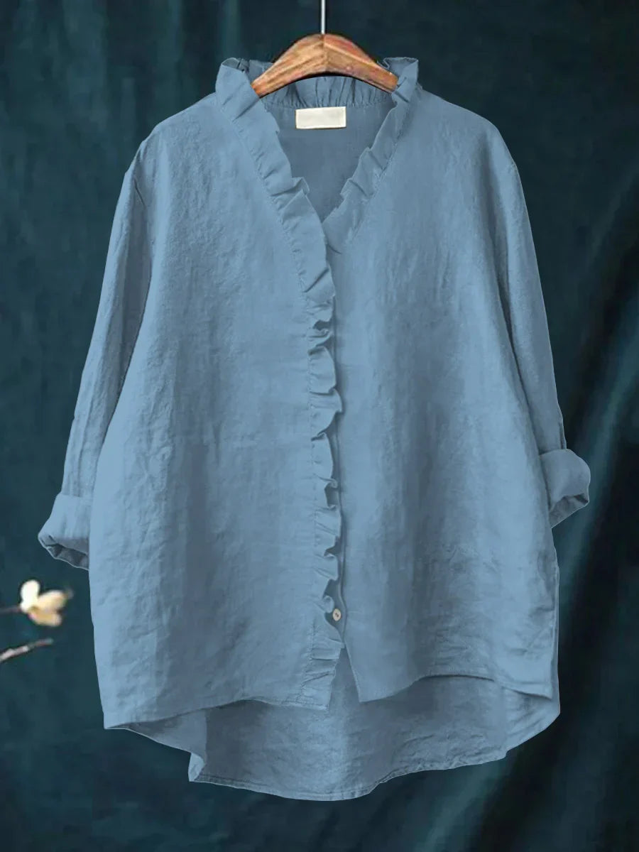 Camisa de Algodão e Linho com Folhos