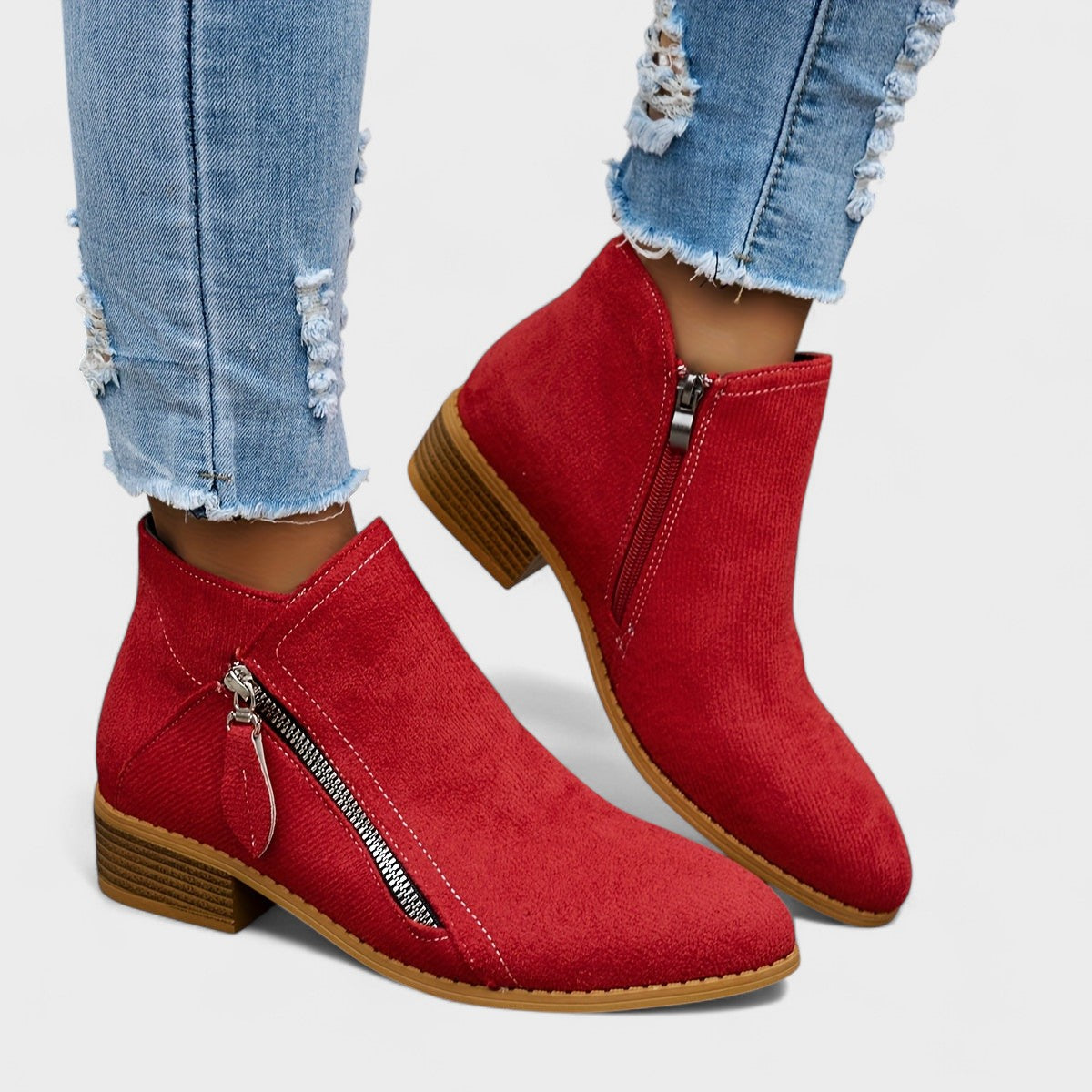 Botas Emma Azul Claro em Camurça com Cano Baixo