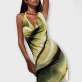 Vestido Maxi de Verão com Gola Alta e Amarração em Tie-Dye Gradiente Clássico