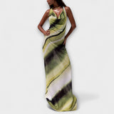 Vestido Maxi de Verão com Gola Alta e Amarração em Tie-Dye Gradiente Clássico