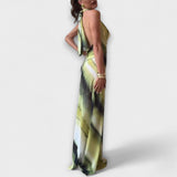 Vestido Maxi de Verão com Gola Alta e Amarração em Tie-Dye Gradiente Clássico