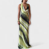 Vestido Maxi de Verão com Gola Alta e Amarração em Tie-Dye Gradiente Clássico