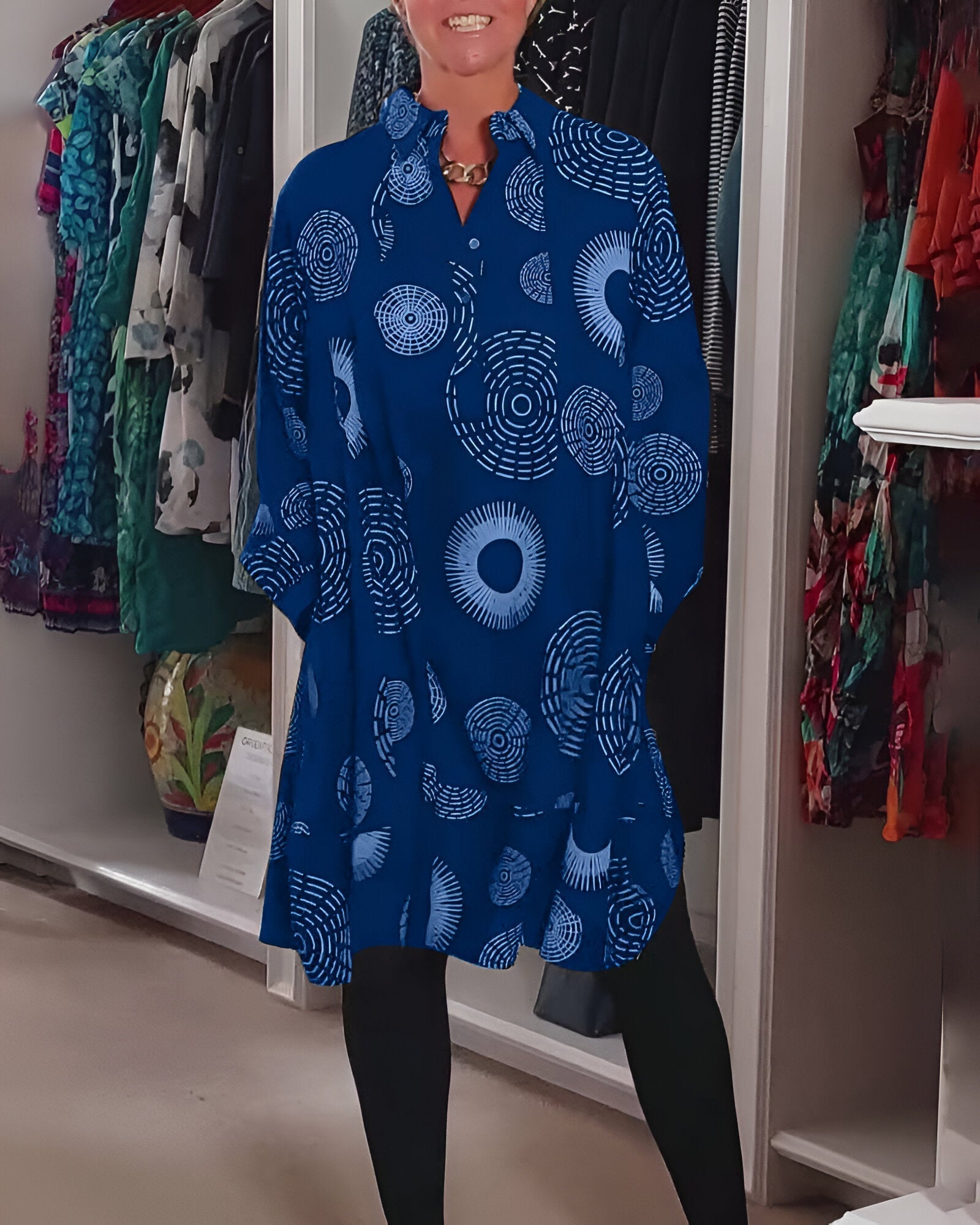 Demelza – Vestido de Manga Longa com Estampado Geométrico