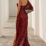 Vestido Cerimónia com Lantejoulas de Um Ombro
