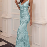 Vestido Longo com Lantejoulas Azuis