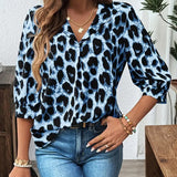 Savelle - Blusa de Leopardo de Manga Curta e Larga
