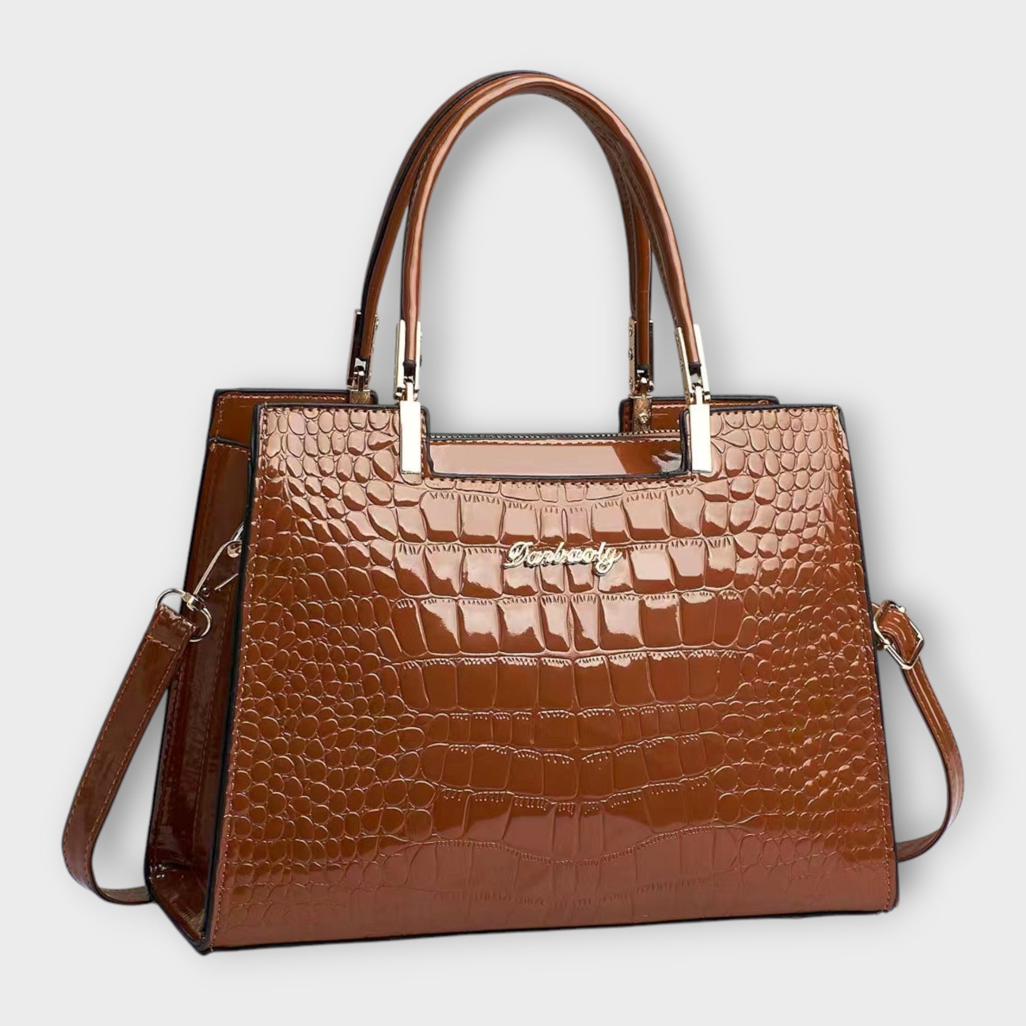 Eline - Bolsa de Mão em Couro de Crocodilo Brilhante