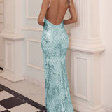 Vestido Longo com Lantejoulas Azuis