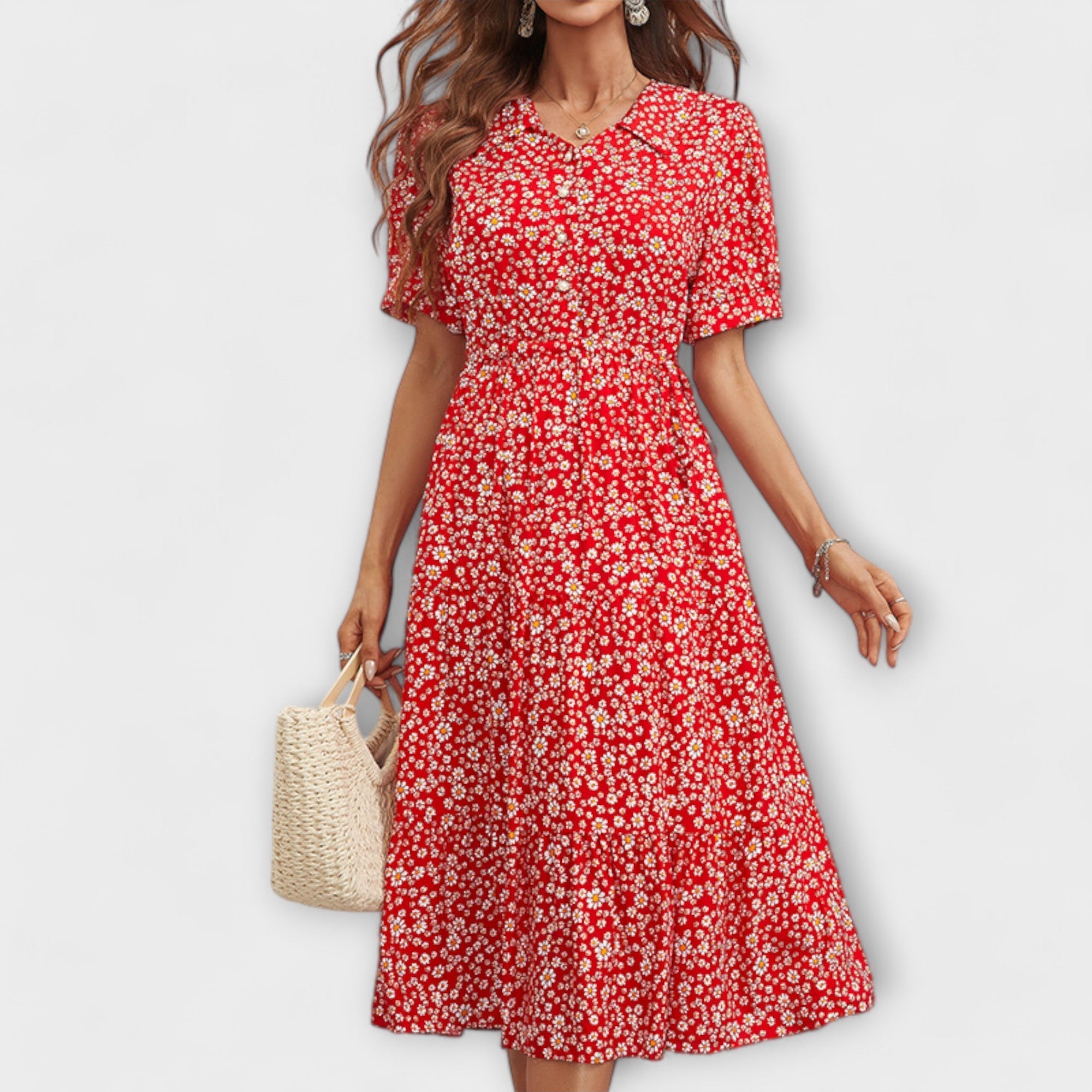 Vestido com decote redondo e estampa floral