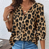 Savelle - Blusa de Leopardo de Manga Curta e Larga