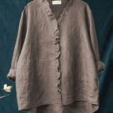 Camisa de Algodão e Linho com Folhos