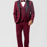 Fatos de Prom para Homens em Burgundy com 3 Peças e Lapela Ponta