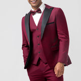 Fatos de Prom para Homens em Burgundy com 3 Peças e Lapela Ponta