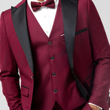 Fatos de Prom para Homens em Burgundy com 3 Peças e Lapela Ponta