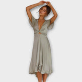Margret - Elegante vestido midi com decote em V