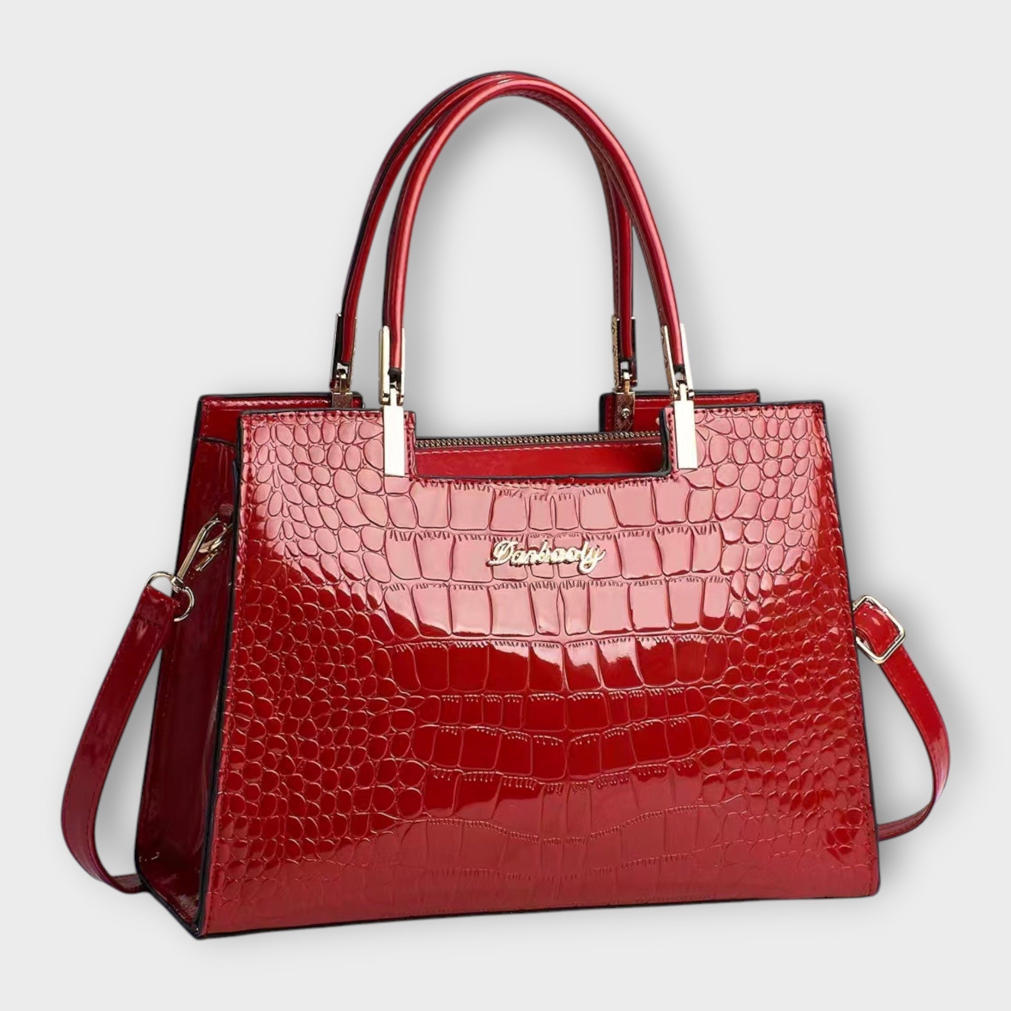 Eline - Bolsa de Mão em Couro de Crocodilo Brilhante