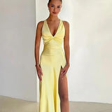 Fabiola - Vestido Maxi Elegante Com Decote Em V E Sem Mangas