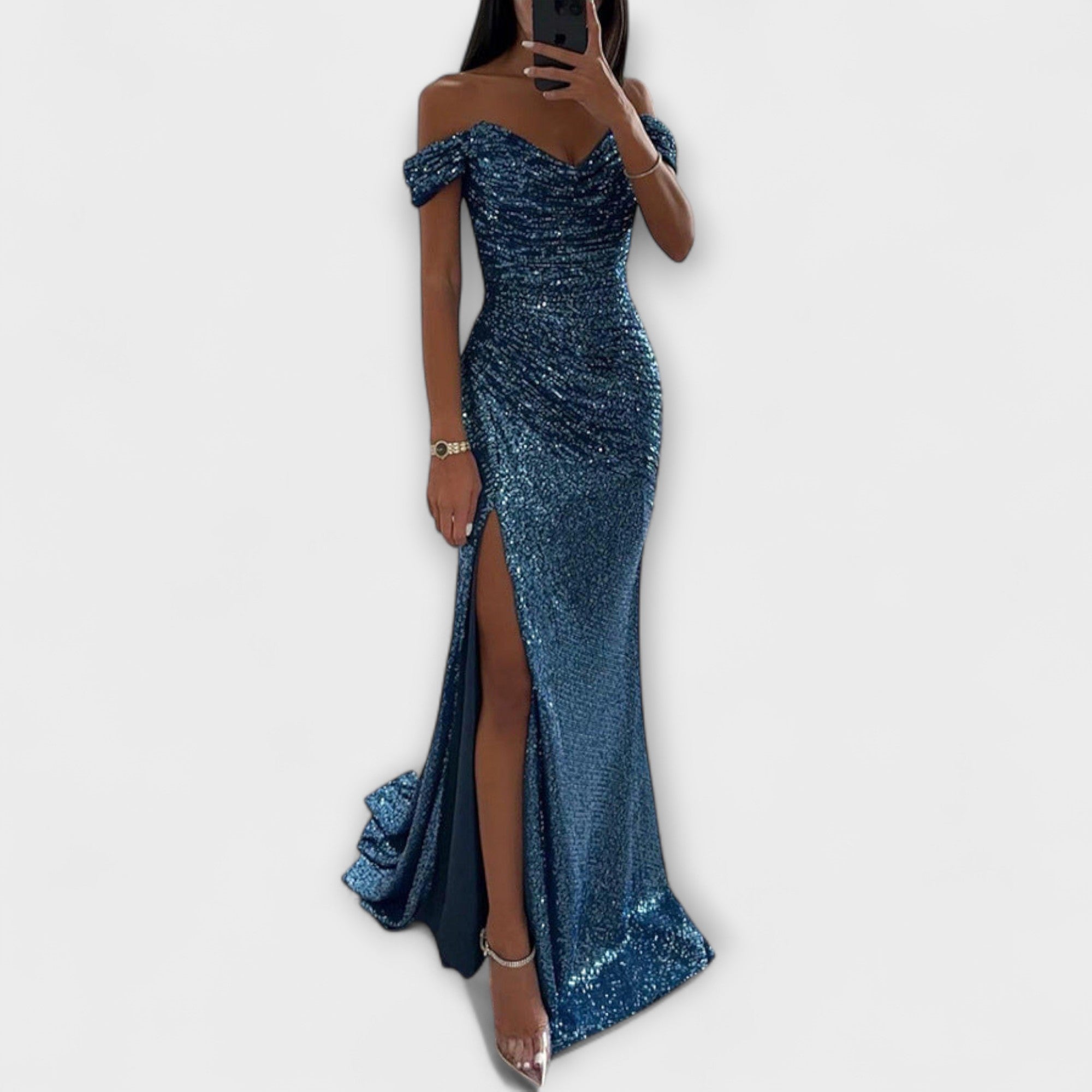 Vestido de Verão para Mulheres – vestido maxi sem alças com brilhos e fenda para Casamento & Festa