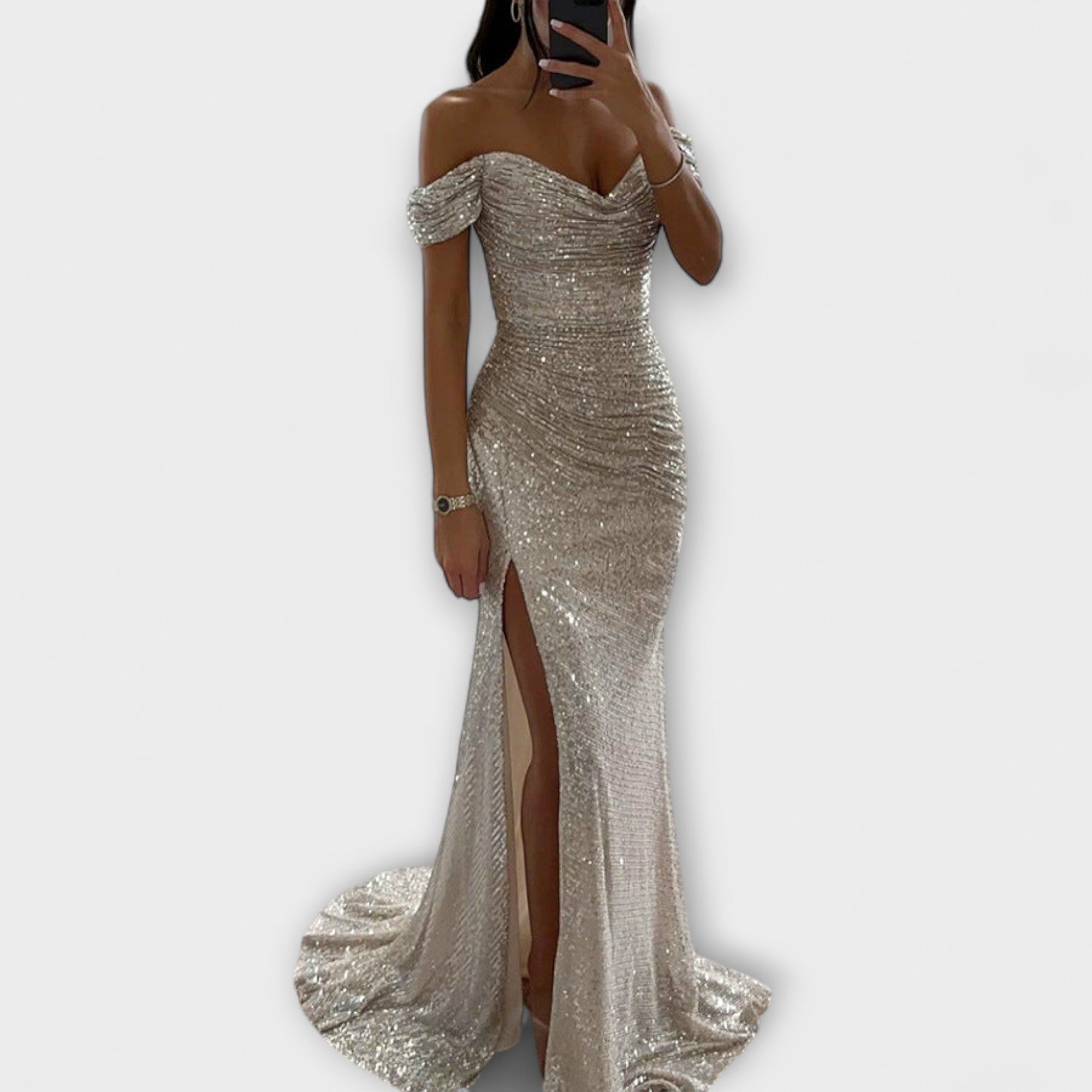 Vestido de Verão para Mulheres – vestido maxi sem alças com brilhos e fenda para Casamento & Festa