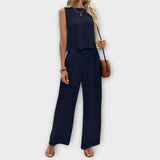 Colete com Bordas de Pétalas & Calça Longa