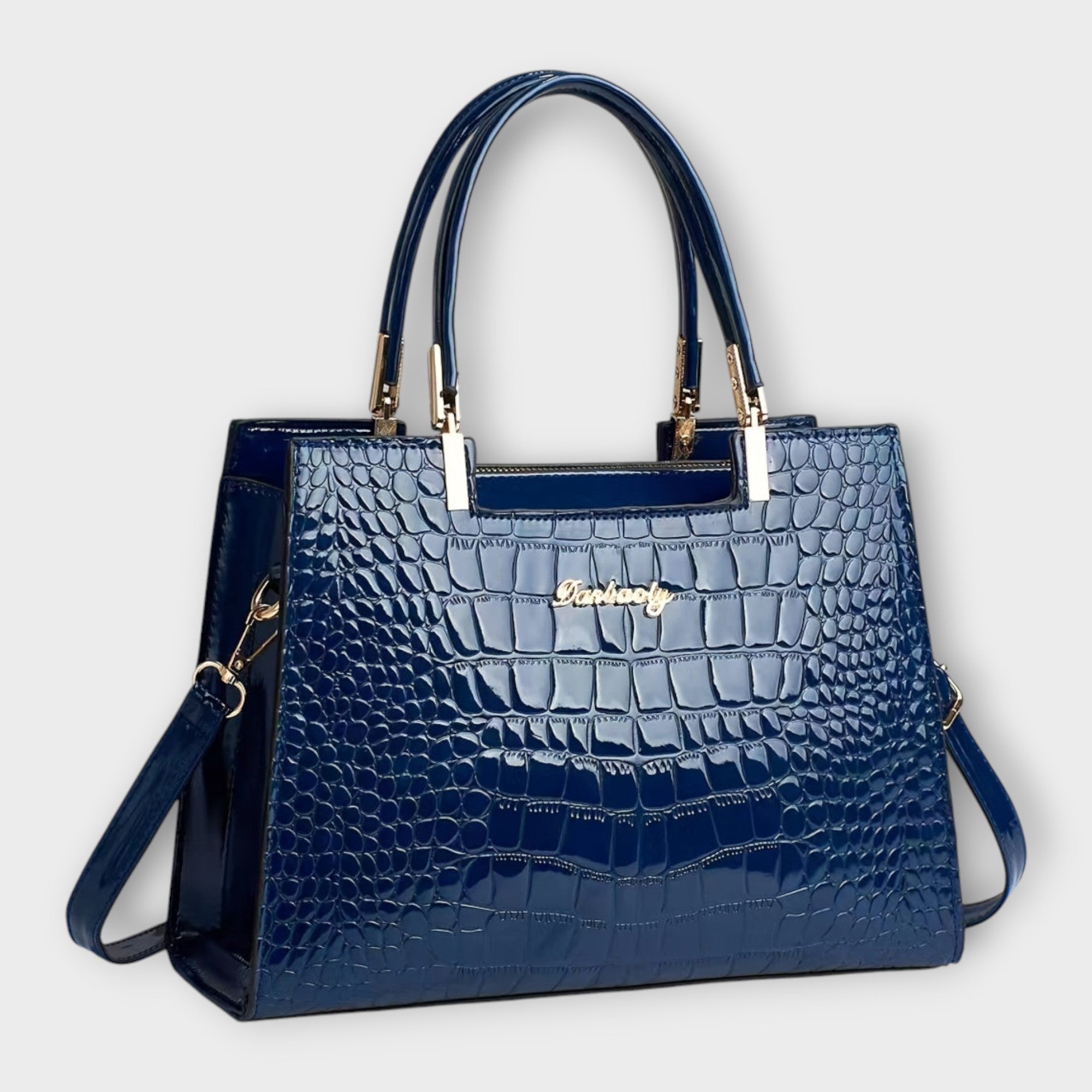 Eline - Bolsa de Mão em Couro de Crocodilo Brilhante