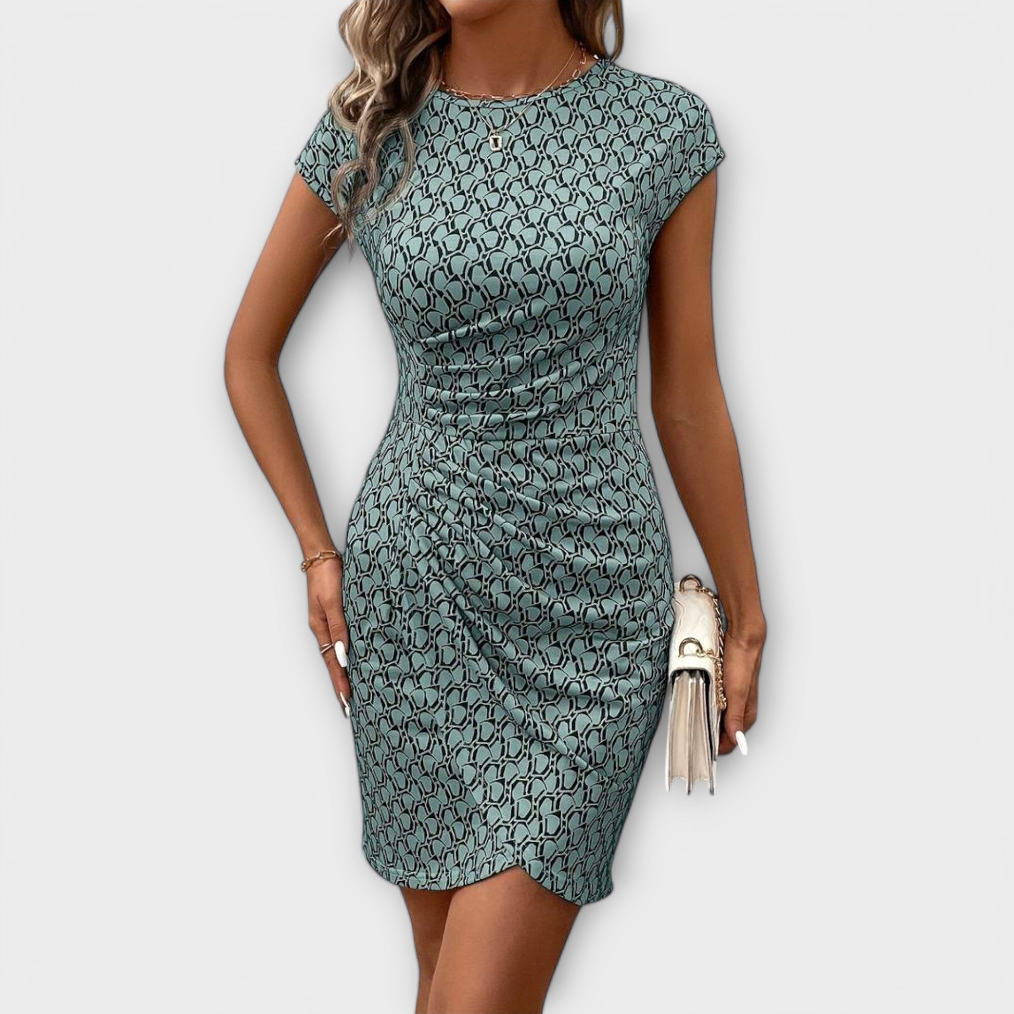 Vestido Tulipa de Manga Curta com Estampa Total