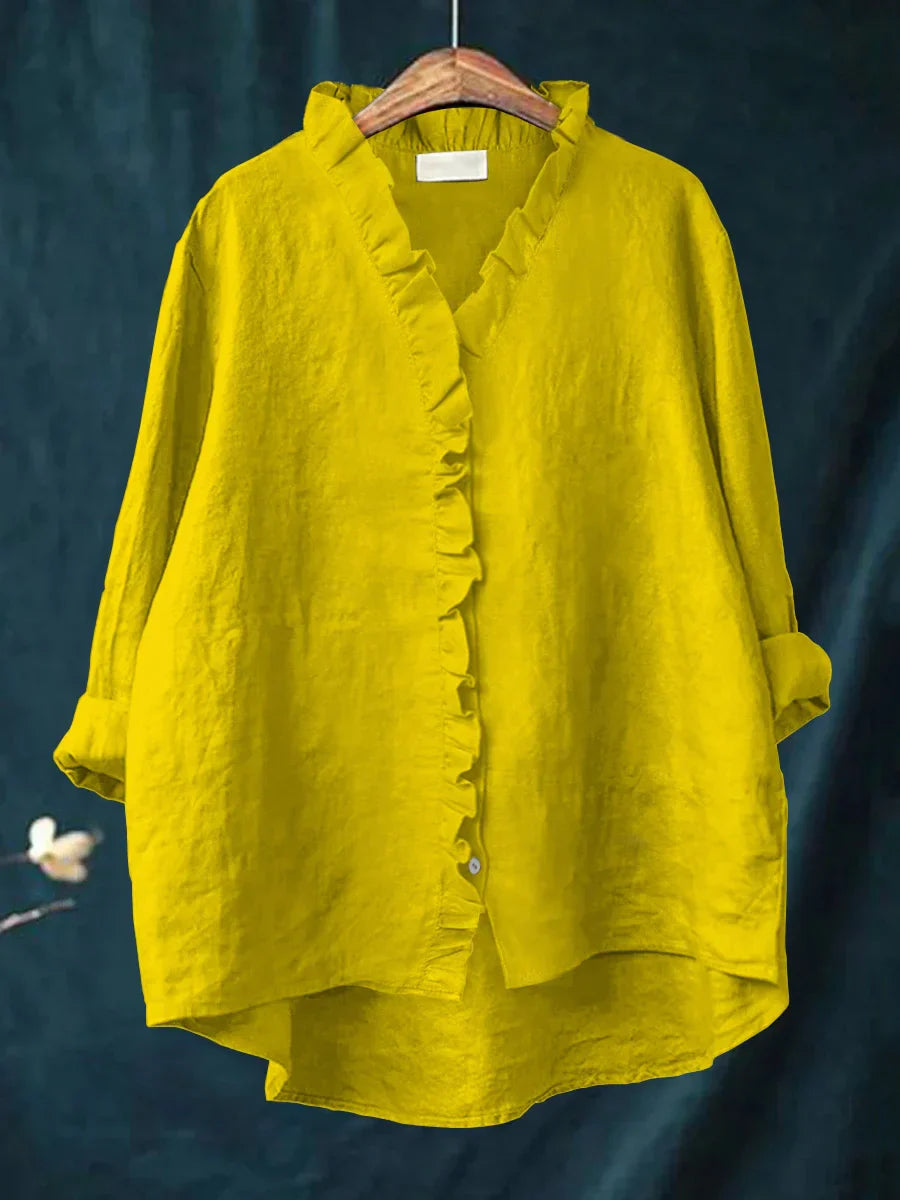 Camisa de Algodão e Linho com Folhos