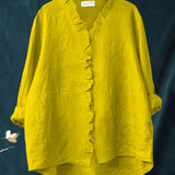 Camisa de Algodão e Linho com Folhos
