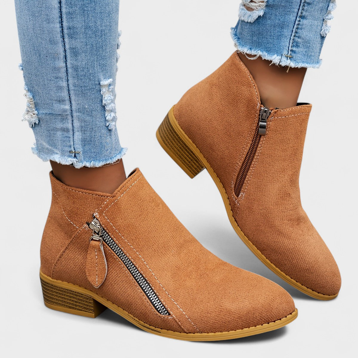 Botas Emma Azul Claro em Camurça com Cano Baixo