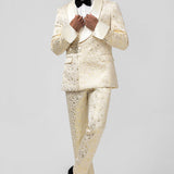Casaco de Lapela Jacquard em Glitter Champagne 2 Peças para Homens com Cinto