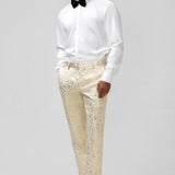 Casaco de Lapela Jacquard em Glitter Champagne 2 Peças para Homens com Cinto
