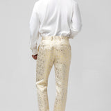 Casaco de Lapela Jacquard em Glitter Champagne 2 Peças para Homens com Cinto