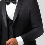 Fatos Slim Fit Masculinos em 3 Peças com Lapela Preta
