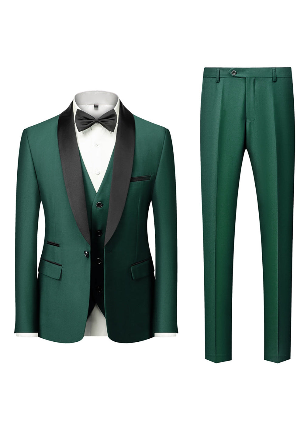 Fatos Slim Fit Masculinos em 3 Peças com Lapela Preta