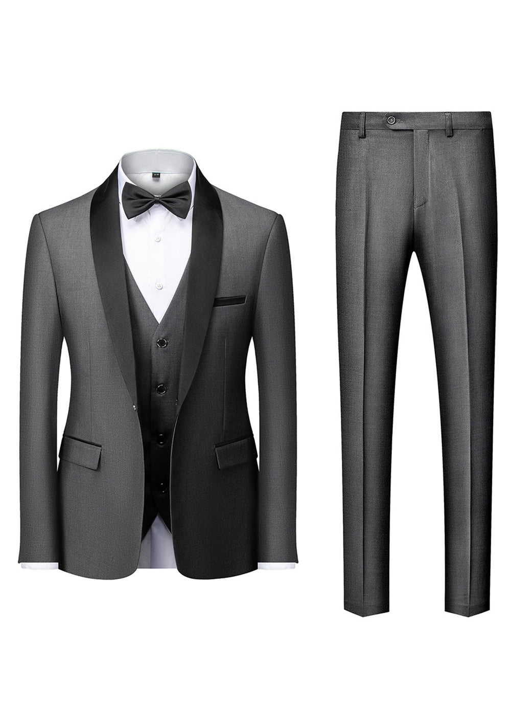 Fatos Slim Fit Masculinos em 3 Peças com Lapela Preta