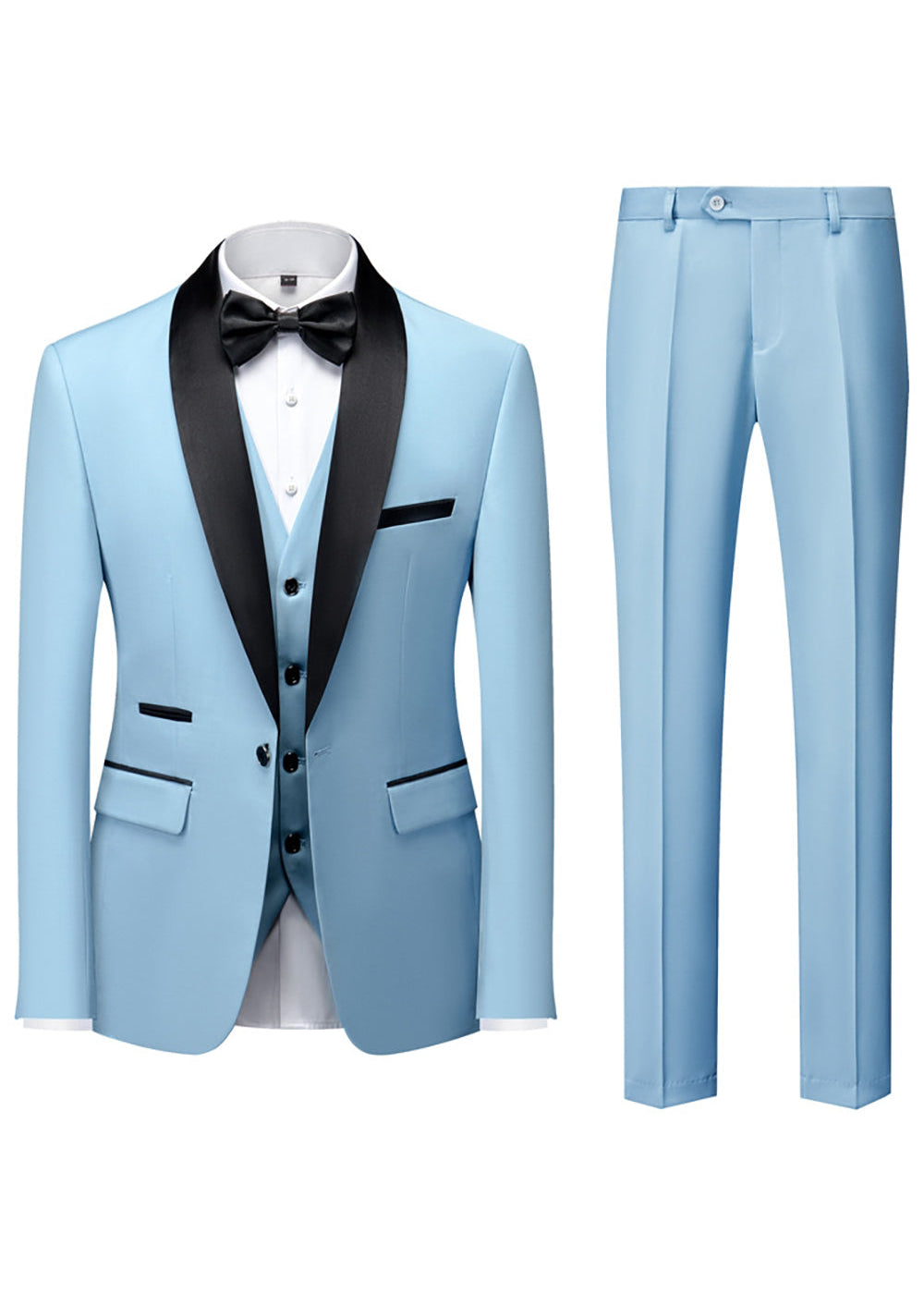 Fatos Slim Fit Masculinos em 3 Peças com Lapela Preta