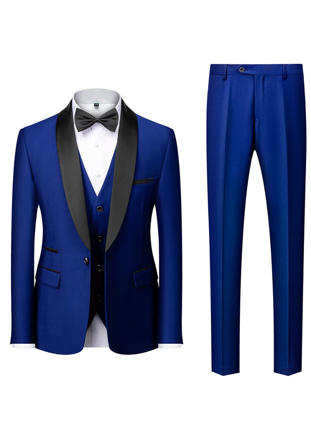 Fatos Slim Fit Masculinos em 3 Peças com Lapela Preta