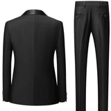 Fatos Slim Fit Masculinos em 3 Peças com Lapela Preta