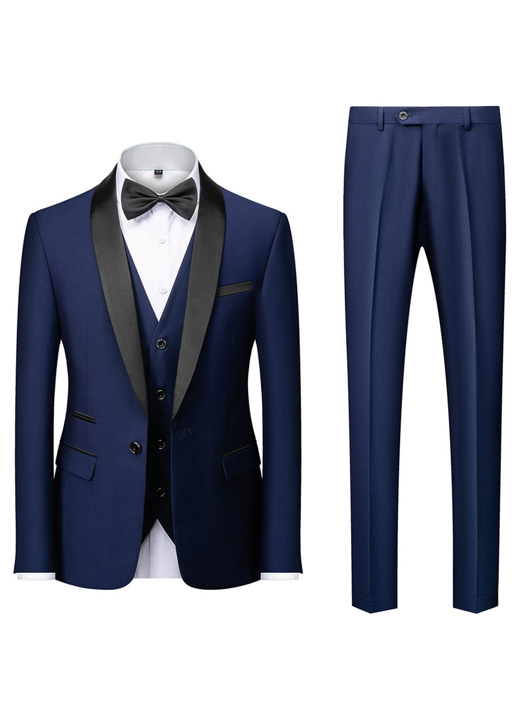 Fatos Slim Fit Masculinos em 3 Peças com Lapela Preta