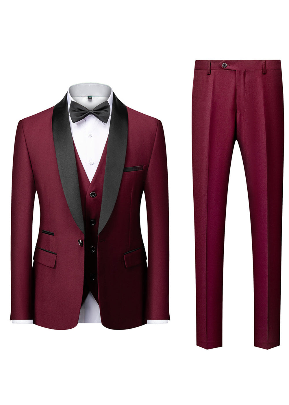 Fatos Slim Fit Masculinos em 3 Peças com Lapela Preta