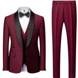 Fatos Slim Fit Masculinos em 3 Peças com Lapela Preta