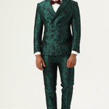 Fatos Masculinos de 2 Peças em Jacquard Verde com Dois Botões