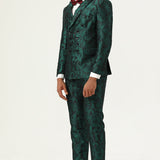 Fatos Masculinos de 2 Peças em Jacquard Verde com Dois Botões