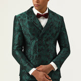 Fatos Masculinos de 2 Peças em Jacquard Verde com Dois Botões