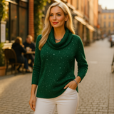 Sofia – Pullover Brilhante com Gola Decorativa