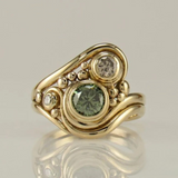 Anel Antigo de Ouro com Zircônia Verde