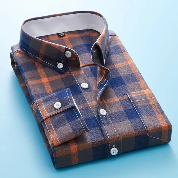 Camisa de Botão de Manga Longa Tartan para Homens
