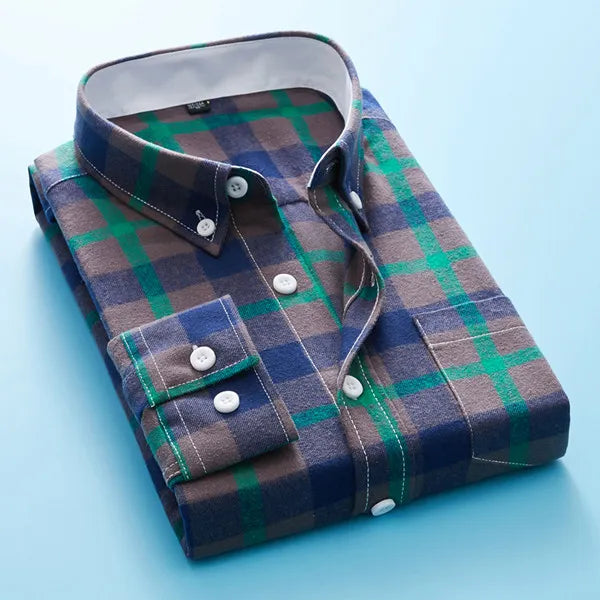 Camisa de Botão de Manga Longa Tartan para Homens