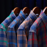 Camisa de Botão de Manga Longa Tartan para Homens
